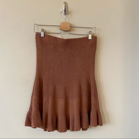 Nwt-Free People Solid Gold Ribbed Mini Skirt - Picture 5 of 10